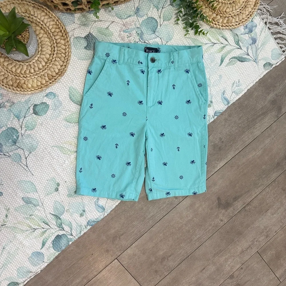 Place Aqua Nautical Print Shorts Anchor Crab Boys Size 10